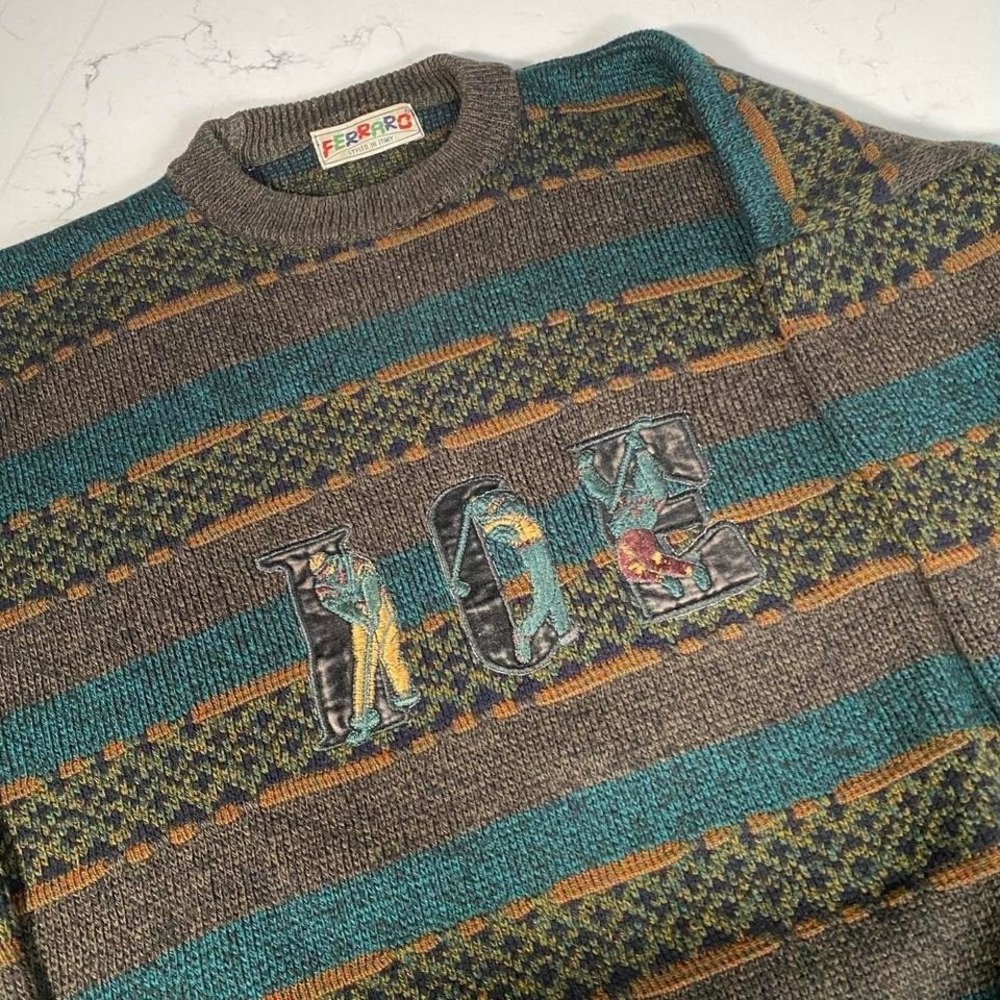 Vintage Ferraro ICE Hockey Knit Sweater Italy 90s  Crewneck L
